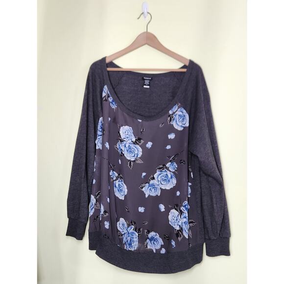 Torrid Raglan Sweatshirt Chiffon Front Size 2X Gray Blue Floral Cozy Luxe - Picture 3 of 9